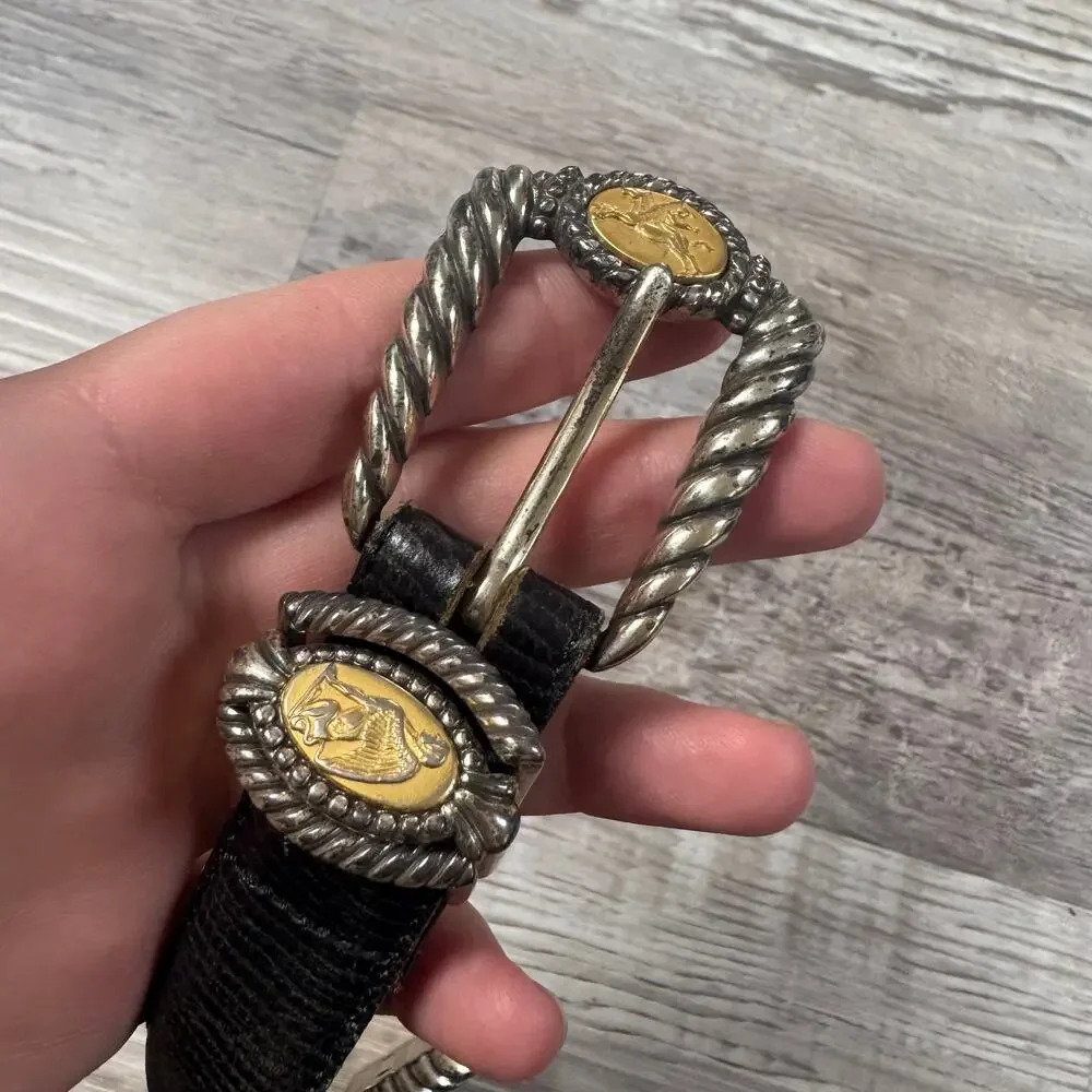 Vintage Brighton Black Leather Western Coin Belt Vintage Boho Statement Medium
